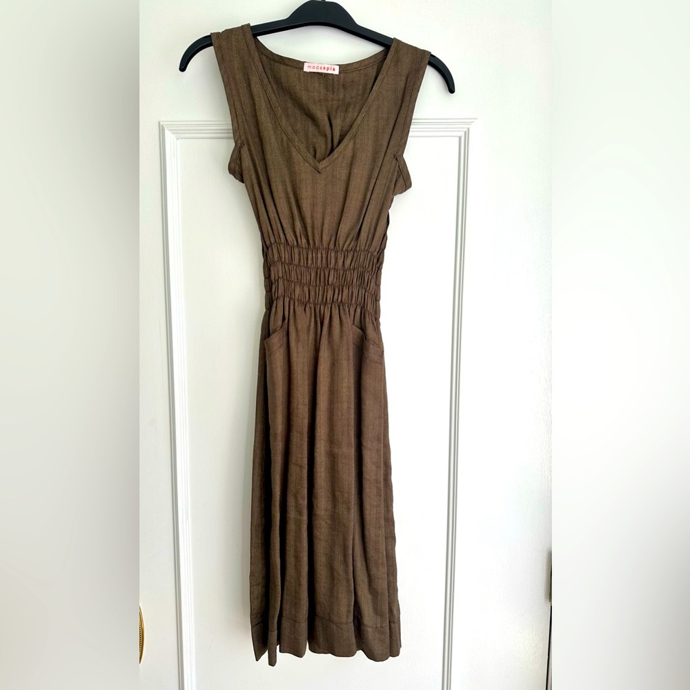 Moda Spia Fiji dress Size XS Brown herringbone cotton
